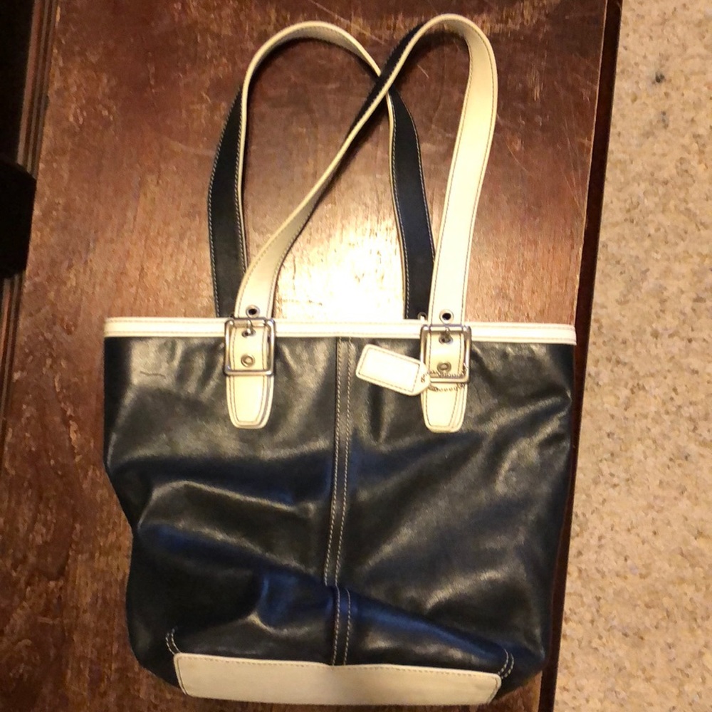 Coach Navy Blue zippered tote bag with coin purse
